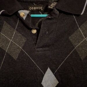 George Men's Argyle Polo Shirt - Black and Gray